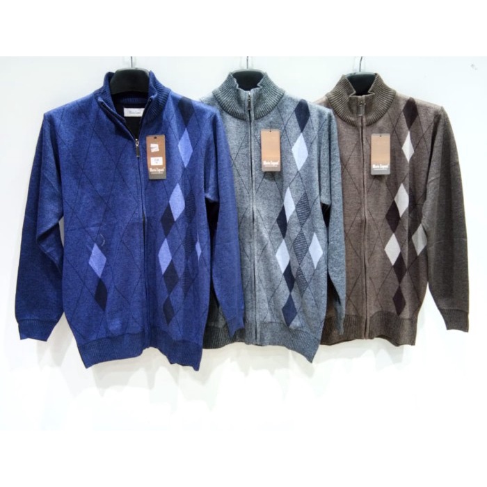 Mario Zegnoti - Sweater Rajut Bapak Resleting Pria Import (#21) - Biru, M