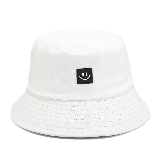 Bucket Hat Wanita Pria Dewasa Original Buket Hat Korea Wanita Bahan Katun Lembut Logo Smile