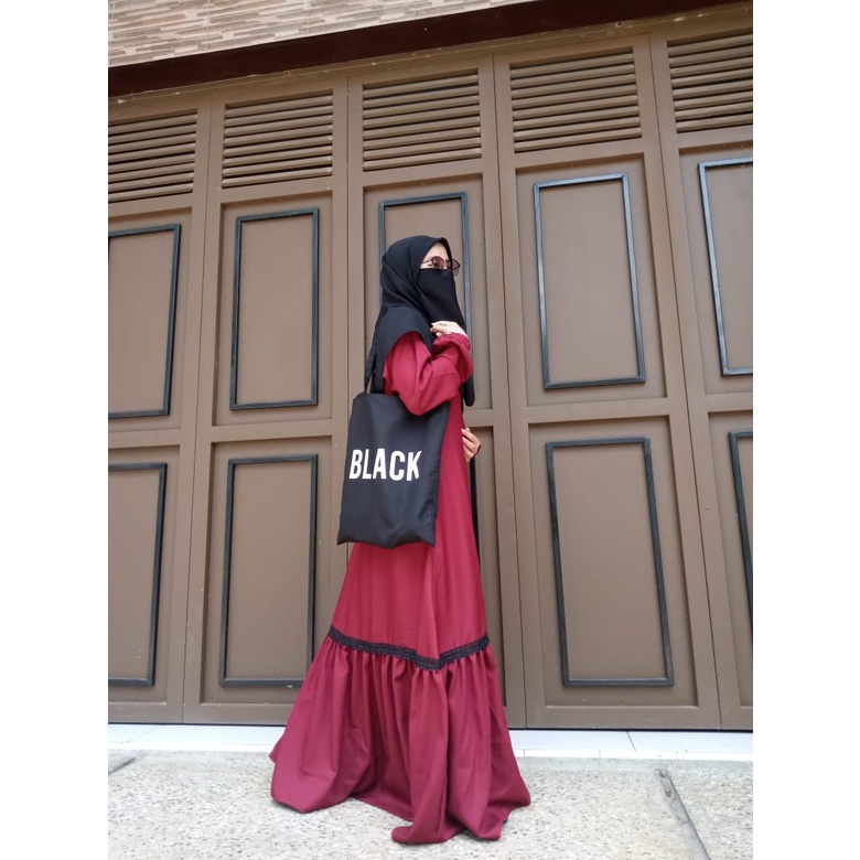 [HUSNA HIJAB] ARUMI ABAYA / GAMIS POLOS RENDA WOLLYCREPE / GAMIS ABAYA