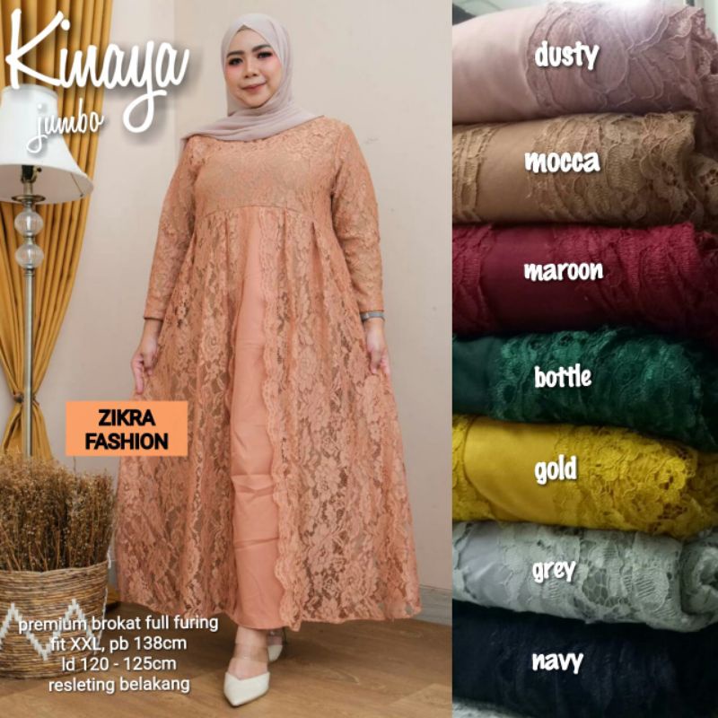 Restok Kinaya dress ld 120 brokat combi crepe full furing jumbo