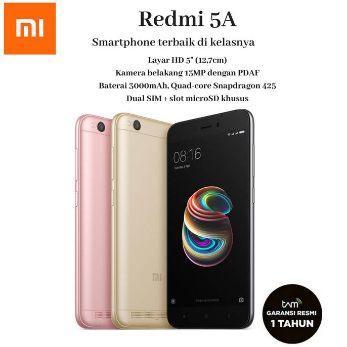 promo Xiaomi Redmi 5A Smartphone - Gold 16 GB/ 2 GB Garansi Resmi TAM - Abu -abu Tua