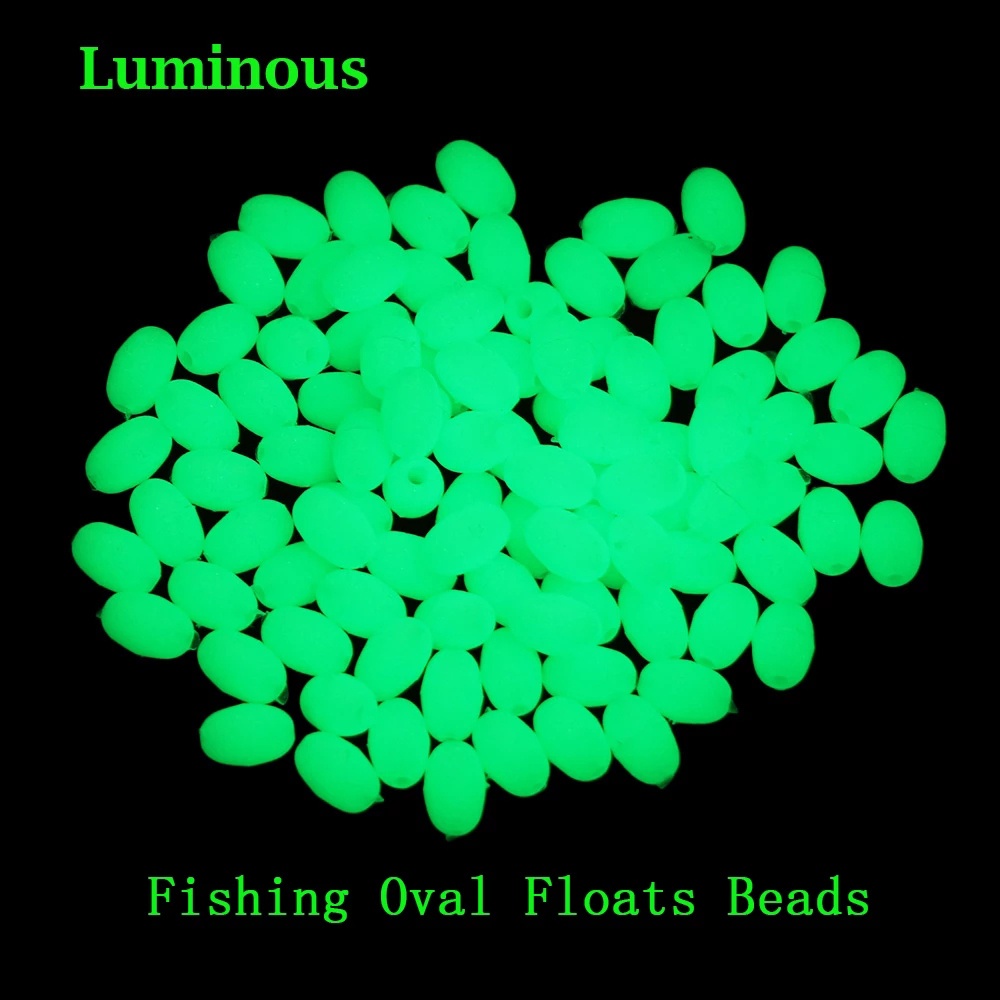 REBUY Fishing Tackles Fishing Beads Fishing Tools Glowing Sink Beads Fishing Luminous Balls Oval Plastic Fishing Lure Fishing Accessories Green Treble Hook Fishing Floats