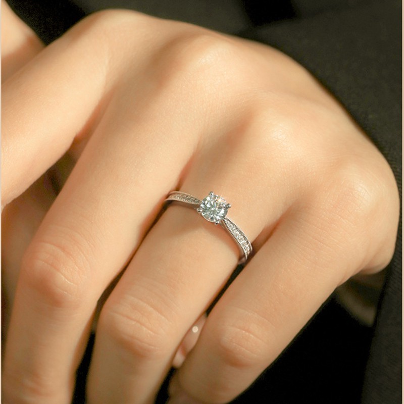 925 cincin perak murni wanita klasik empat cabang 1 karat pt950 mossang berlian pernikahan fashion perhiasan
