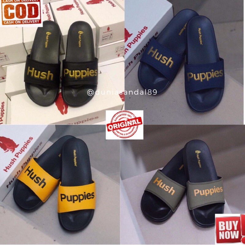SANDAL HUSH PUPPIES SLIDES BIG LOGO 100% ORIGINAL