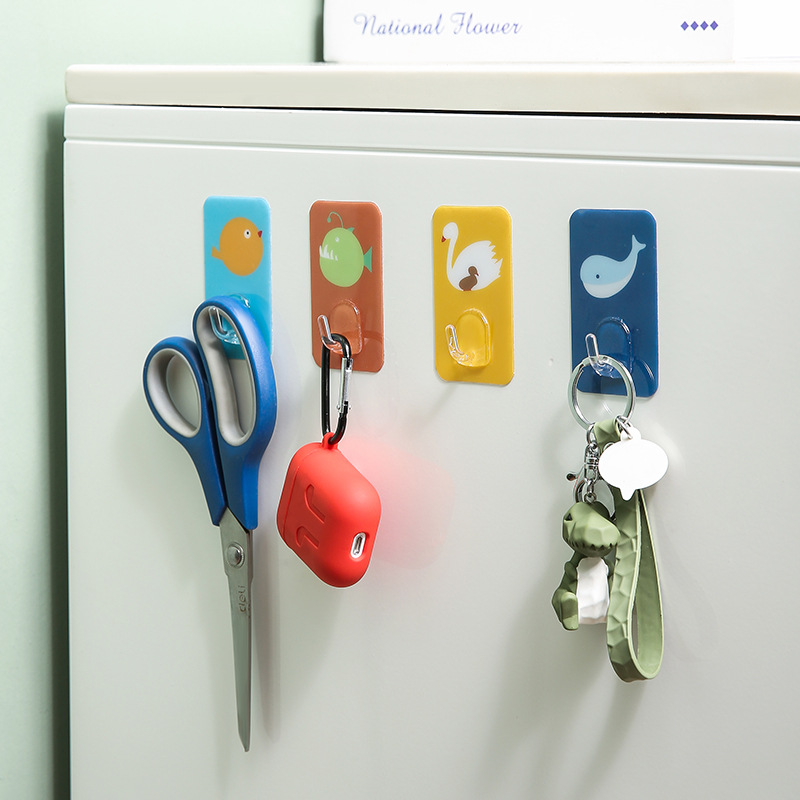 Kait Dinding Penyimpanan Handuk Motif Kartun Hewan Dengan Perekat Untuk Dapur / Kamar Mandi
