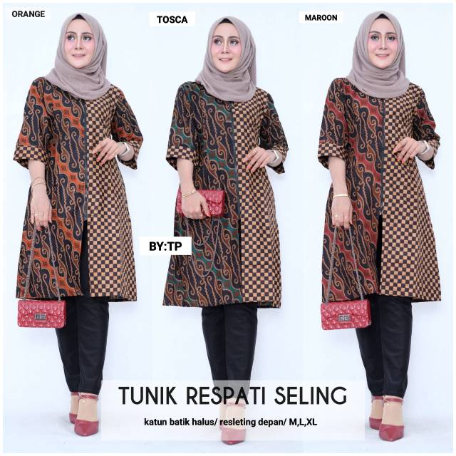 Tunik respati seling kotak zipper depan batik modern