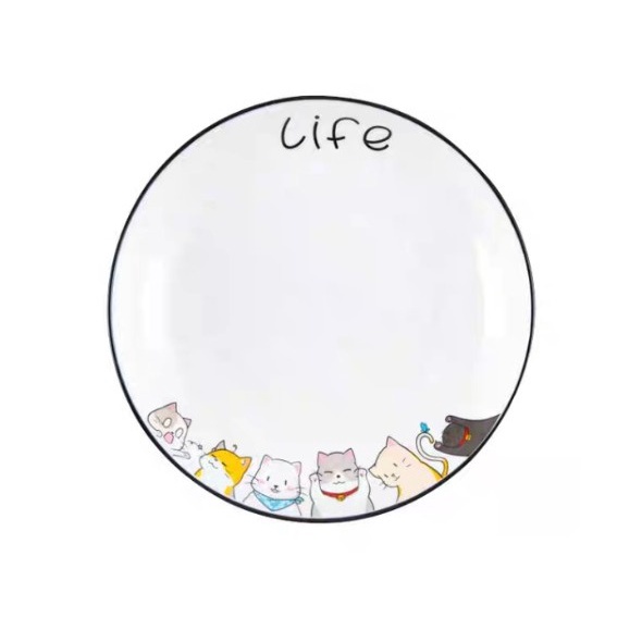 Piring Keramik Korea Motif Nanas/Strawberry/Pohon/Bunga Rose Pink Variasi 20cm-PRGMOTIFKUCING20CM