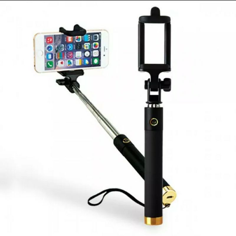 Tongsis Kabel Lipat Black Monopod Selfie Stick Camera Full Black