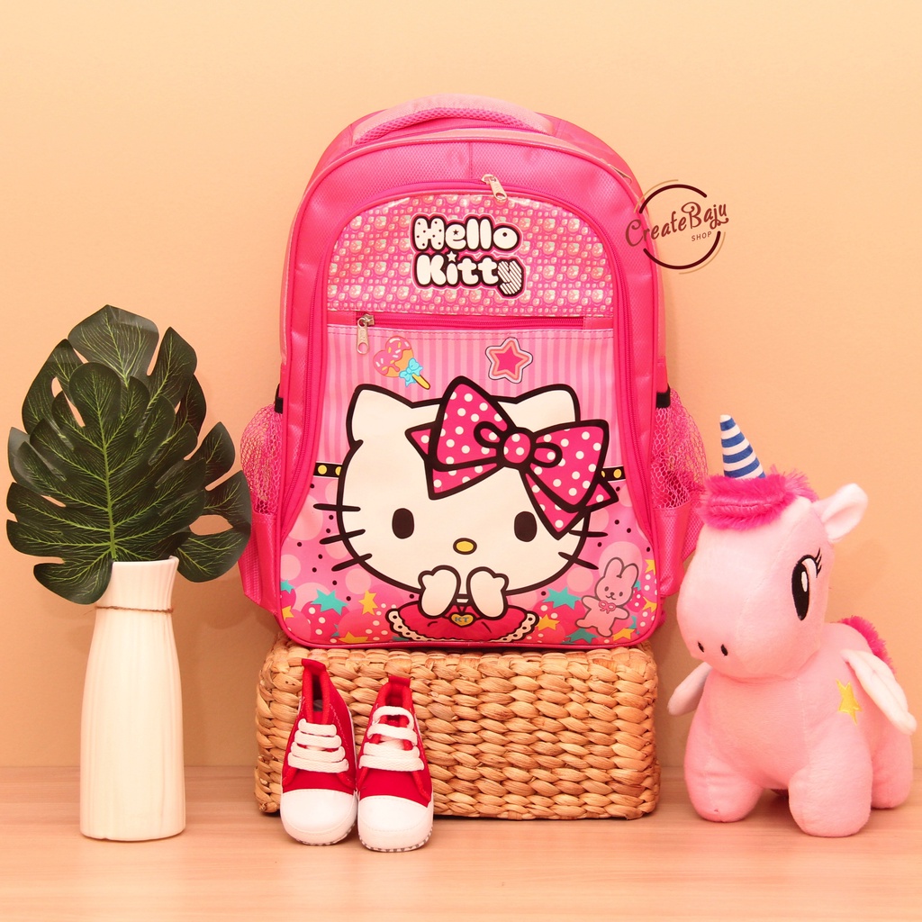 TAS RANSEL ANAK SD UKURAN 16&quot; KANTONG BOTOL MINUM TAS RANSEL ANAK SEKOLAH KARAKTER HELLO KITTY