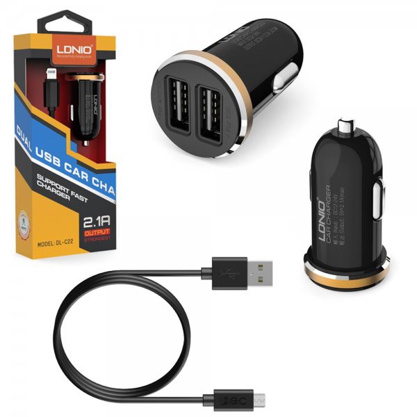 LDNIO DL C22 CAR CHARGER TRAVEL MOBIL 2 PORT TERMURAH USB MICRO ORIGINAL