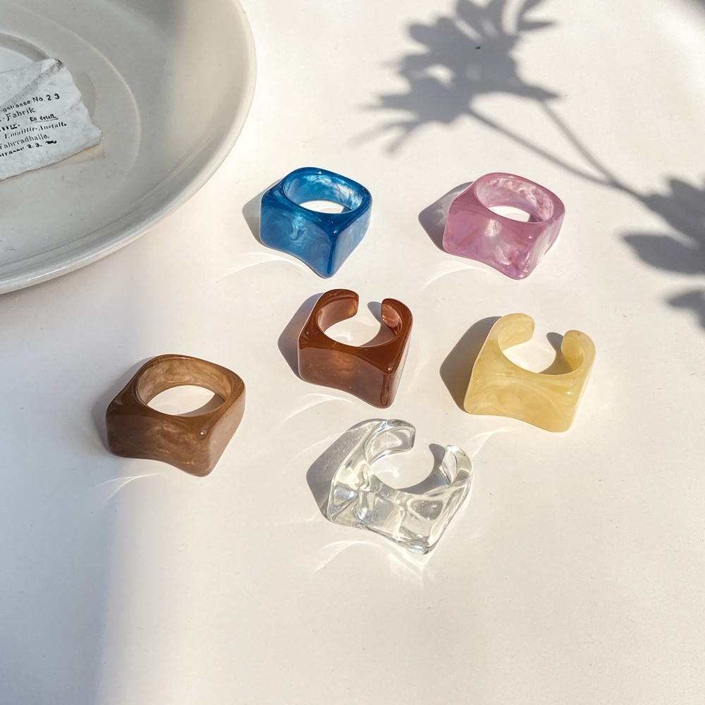 6pcs / Set Cincin Resin Transparan Model Terbuka Gaya Korea Untuk Aksesoris Perhiasan