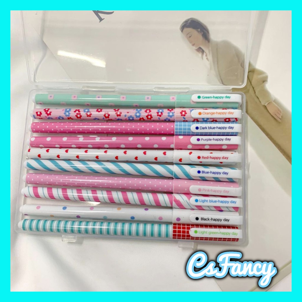 

Pulpen Gel Warna-Warni Unik 1box Isi 10pcs Free Box Cover Bening