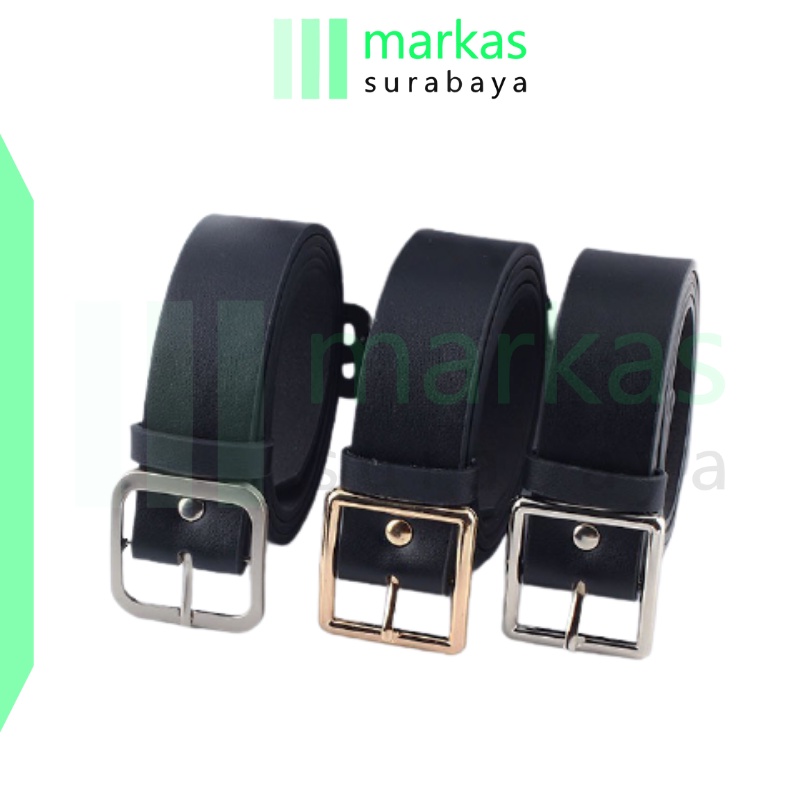 MARKAS BELT Sabuk Ikat Pinggang Tali Hitam Gesper Bahan Pu Unisex