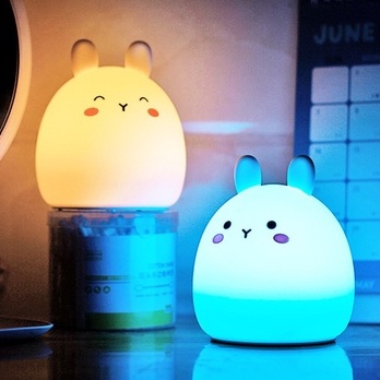 Lampu tidur bayi karakter kartun kelinci sangat lembut aman digigit bayi cartoon Lampu Tidur Bayi Lucu LED RGB Light Model Kelinci lampu tidur anak kamar tidur pajangan Cute Rabbit Night Light 9 Colors Silicone USB Rechargeable Touch for Kids Baby