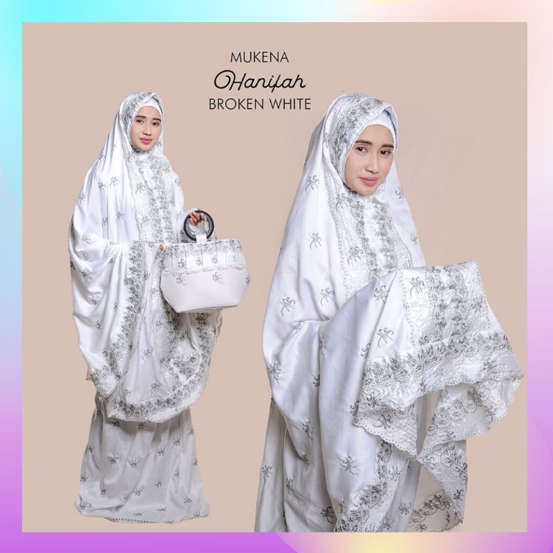 Mukena hantaran satin premium hanifah / mukena dewasa terbaru mewah putih hitam