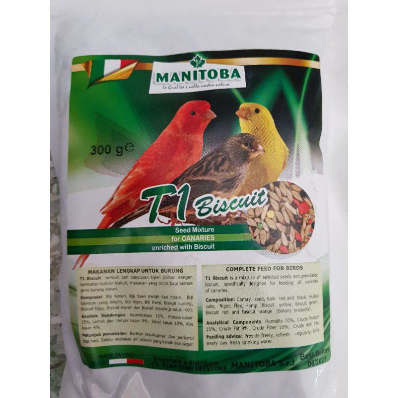 MANITOBA PAKAN BURUNG KENARI IMPORT 300gr|BIJI PAKAN KENARI|CANARI BIRD FOOD T1 BISCUIT MANITOBA