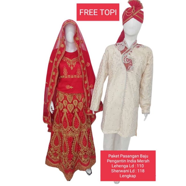 Sepasang baju pengantin India Merah Marun Hijau wanita lengkap gratis topi MUA BRIDAL Wedding Bollyw