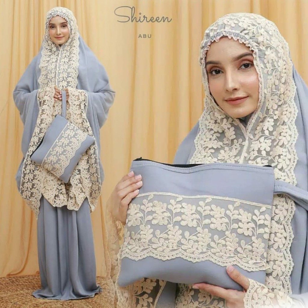 C19 Mukena Shireen Bahan zarah carp kombinasi brokat katun ...free tas cantik kombinasi brokat