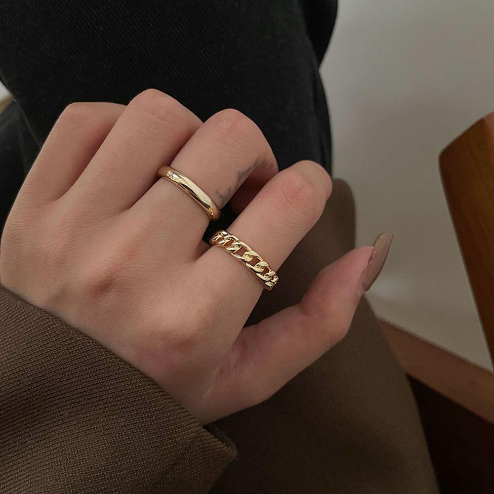 Set Cincin Rantai Model Terbuka Dapat Disesuaikan Gaya Vintage Hip-Hop Korea Untuk Wanita