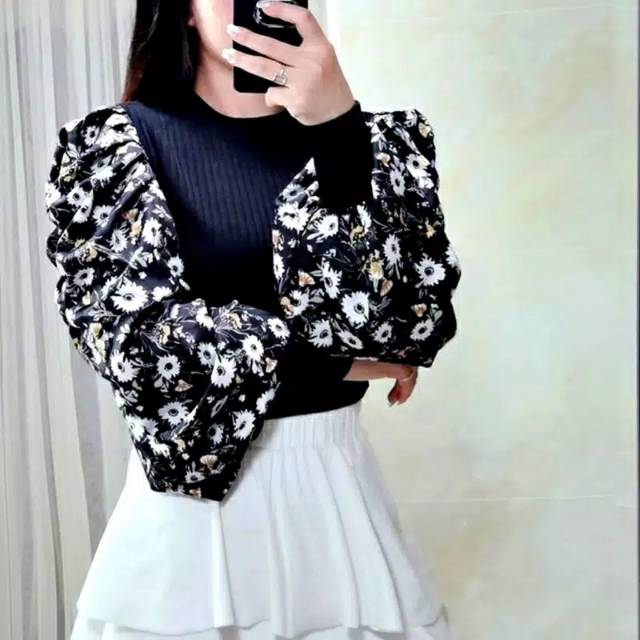 Blouse Rajut Tangan balon atasan puff import