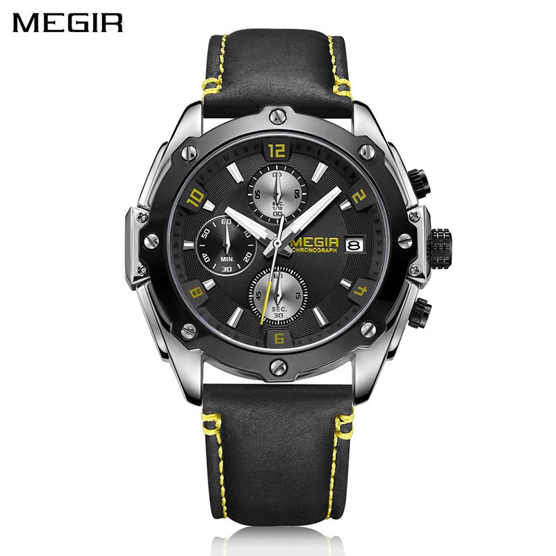 MEGIR 2074 Jam Tangan Pria Analog Chronograph Tali Kulit WATCHKITE WKOS