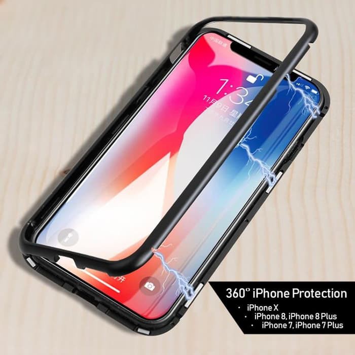 Magnetic Case For Iphone 6/ 6s/ 6+/ 6s+/ 7 / 7+ / 8 / 8+/ X with Premium Back tempered Glass Magnet