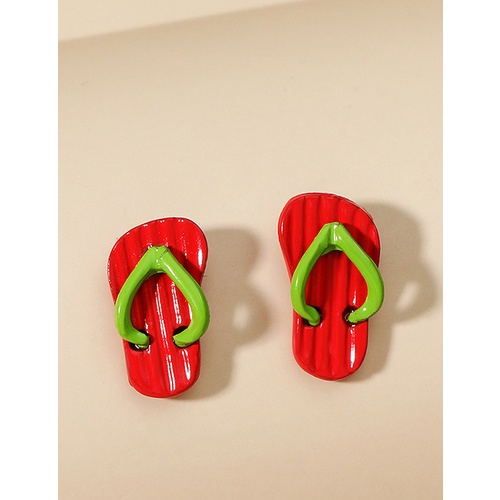 LRC Anting Tusuk ashion Red Green Slipper Earrings V42736