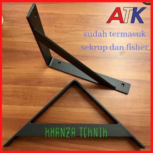 Braket Full Plat Besi Floating Rack / Bracket Siku Rak Dinding / Breket Hambalan Papan 10 - 50 CM / 