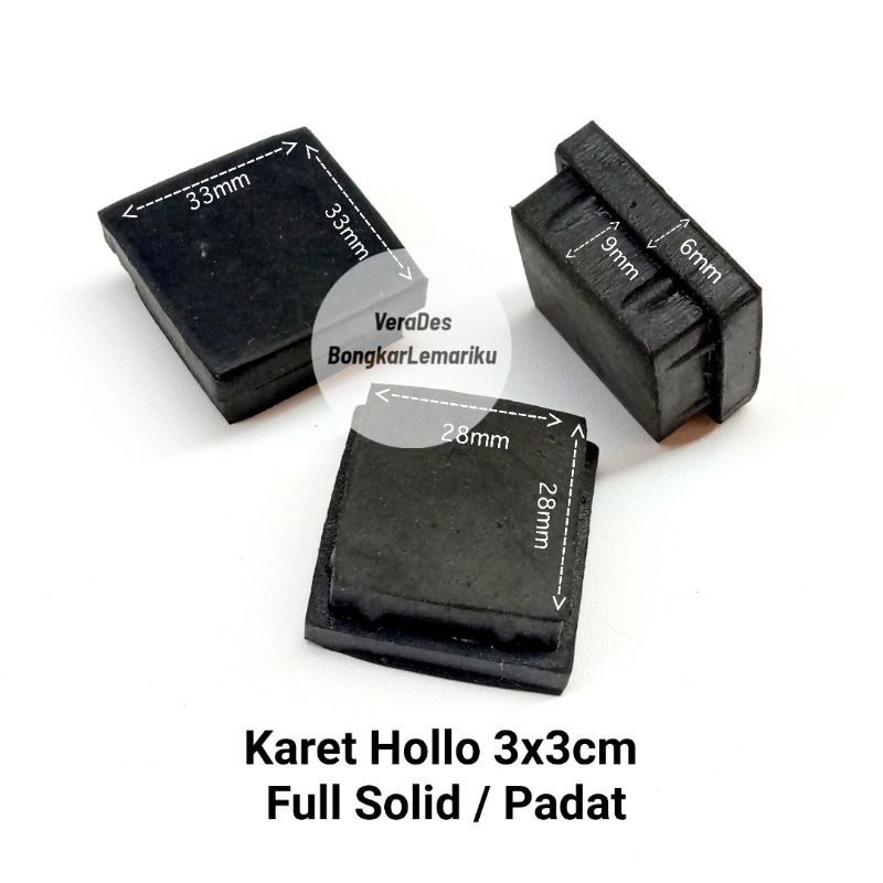 Karet Holo Solid 3x3 Padat Kaki Kursi Meja Tutup Hollow