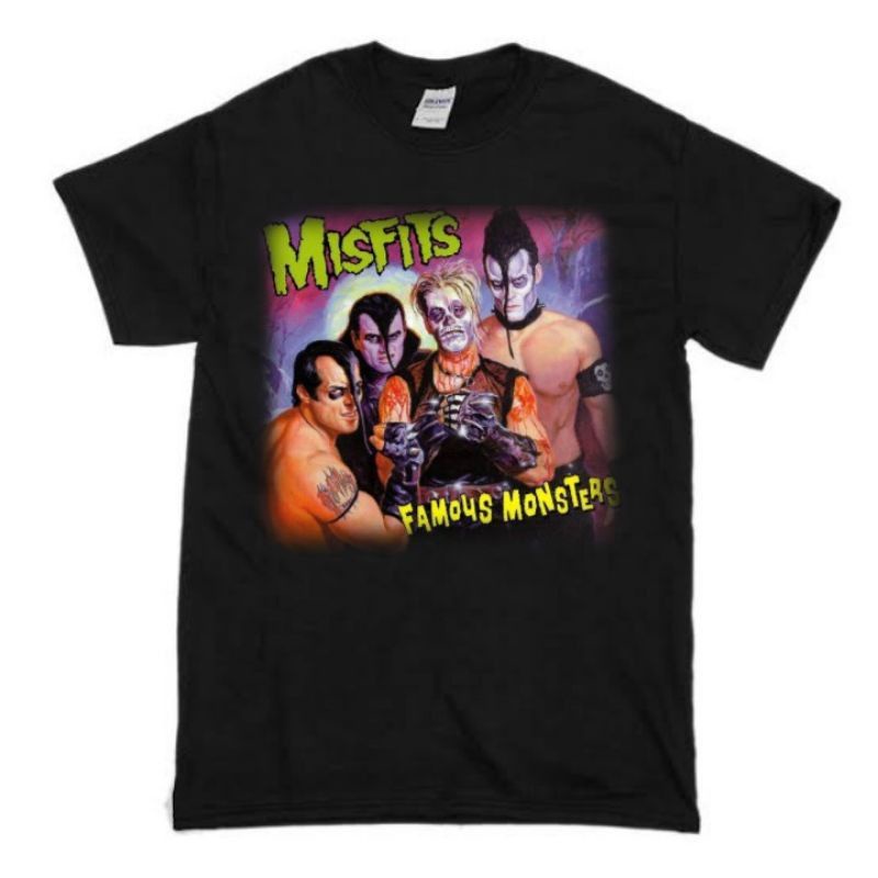 T-shirt | Oversize | KAOS BAND MISFITS - Famous Monster / Kaos Baju Pria Hitam Merchandise Band Punk