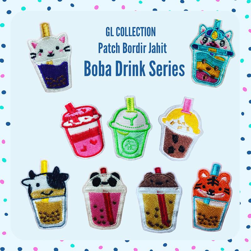 PATCH BORDIR JAHIT BOBA DRINK SERIES / COW CAT UNICORN TIGER BEAR PANDA