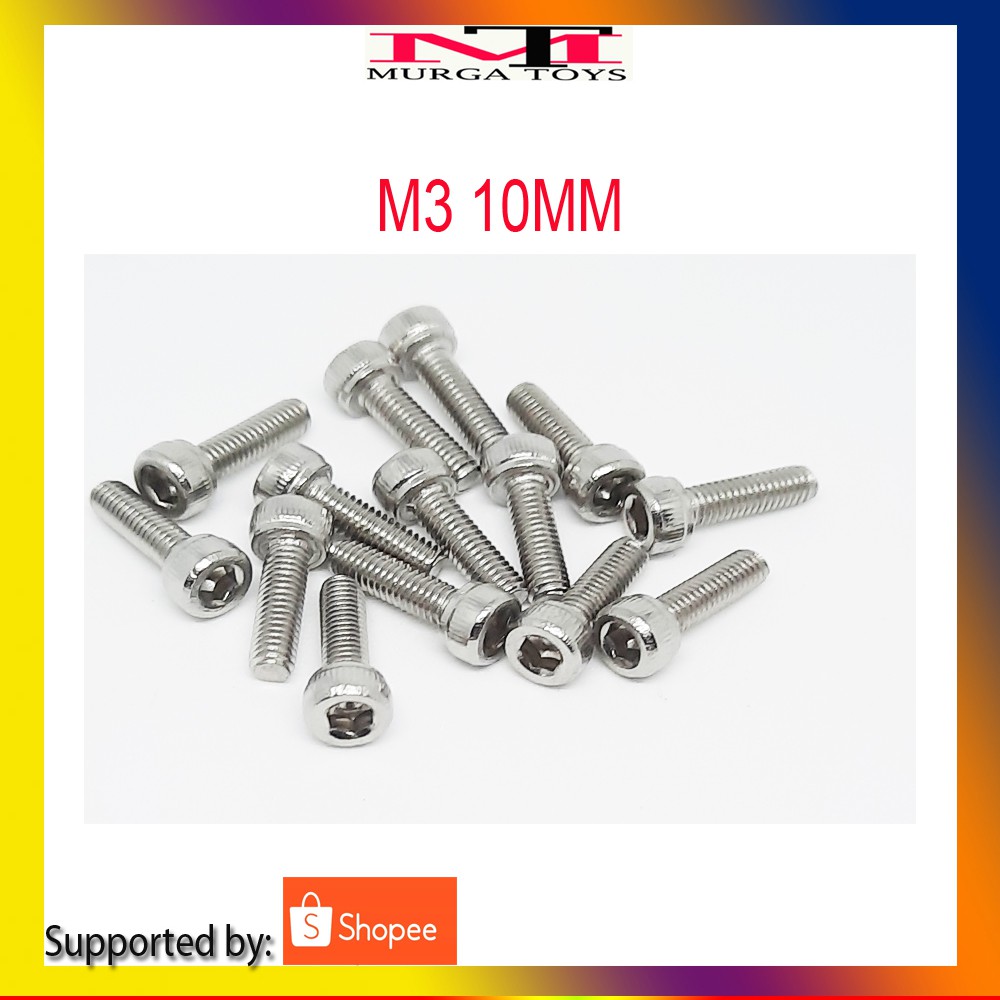 BAUT HEXAGONAL M3 STAINLESS STEEL PANJANG 10MM BAUT M3