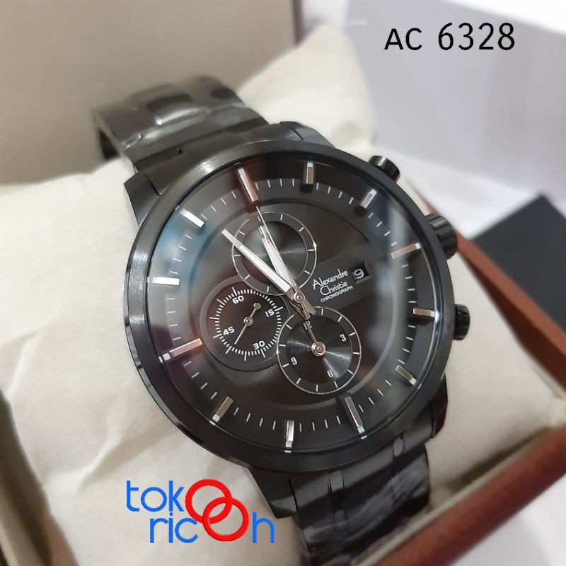 (Toko Ricoh) Alexandre Christie AC 6328 / jam tangan pria warna hitam chronograph KEREN.