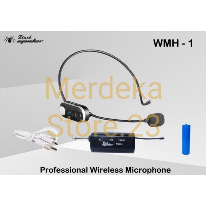 BLACK SPIDER WMH-1 MIC WIRELESS HEADSET / MICROPHONE PORTABLE BANDO