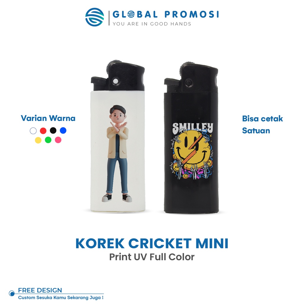 Korek Api Cricket Mini Custom Cetak/Print UV Promosi/Souvenir Full Color Gradasi Design Suka2