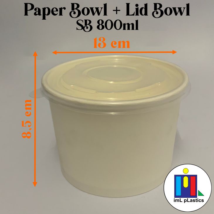 Paper Bowl SB 800ml + Lid bowl - 1 set isi 25pcs