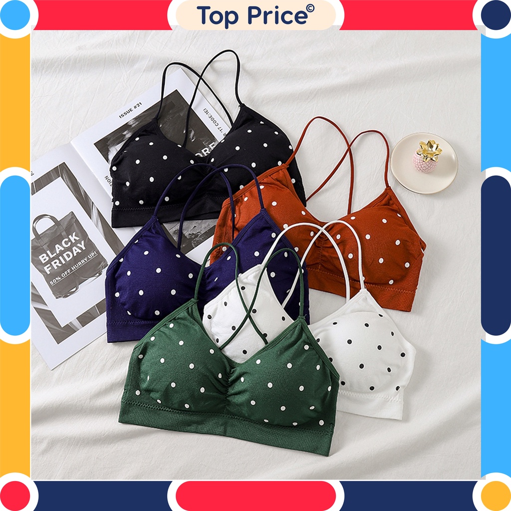 Topprice BRA06 Bra Kain Polkadot Tanpa Kawat Berbusa V Neck Fashion Korea Impor Bahan High Quality