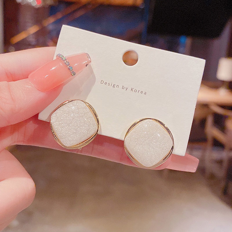 Anting Stud 925 silver needle Bentuk Kubus Kecil Warna Biru Gaya Klasik