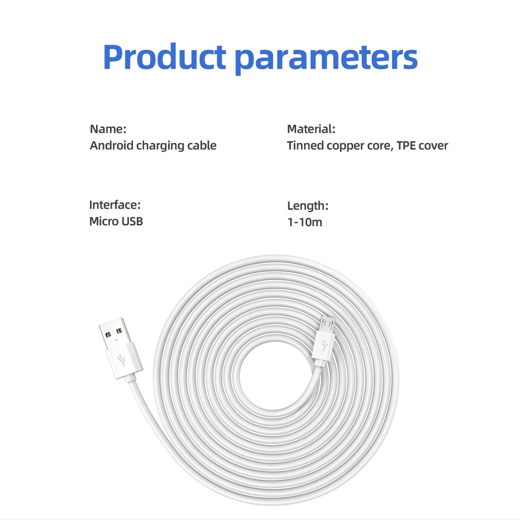 1Pc 3M/5M/10M Super Long Durable Android USB Micro USB Cable /  Fast Charging Data Cable Cord