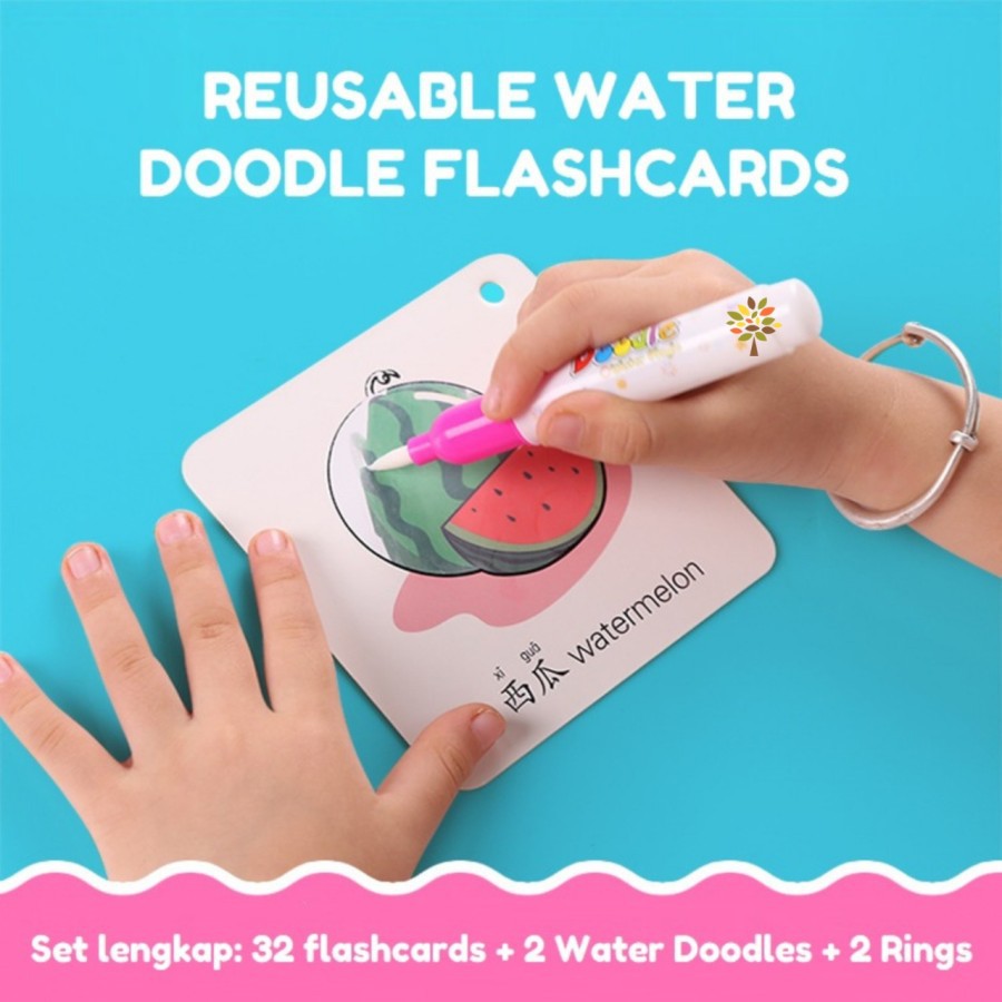 mainan edukasi magic water flashcard - flash cards angka buah hewan transportasi