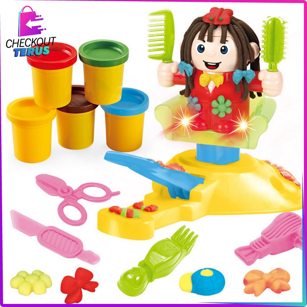 CT M154 Mainan Anak Pangkas Rambut Barbershop Styling Club Mainan Potong Rambut Pretend Play Salon Anak