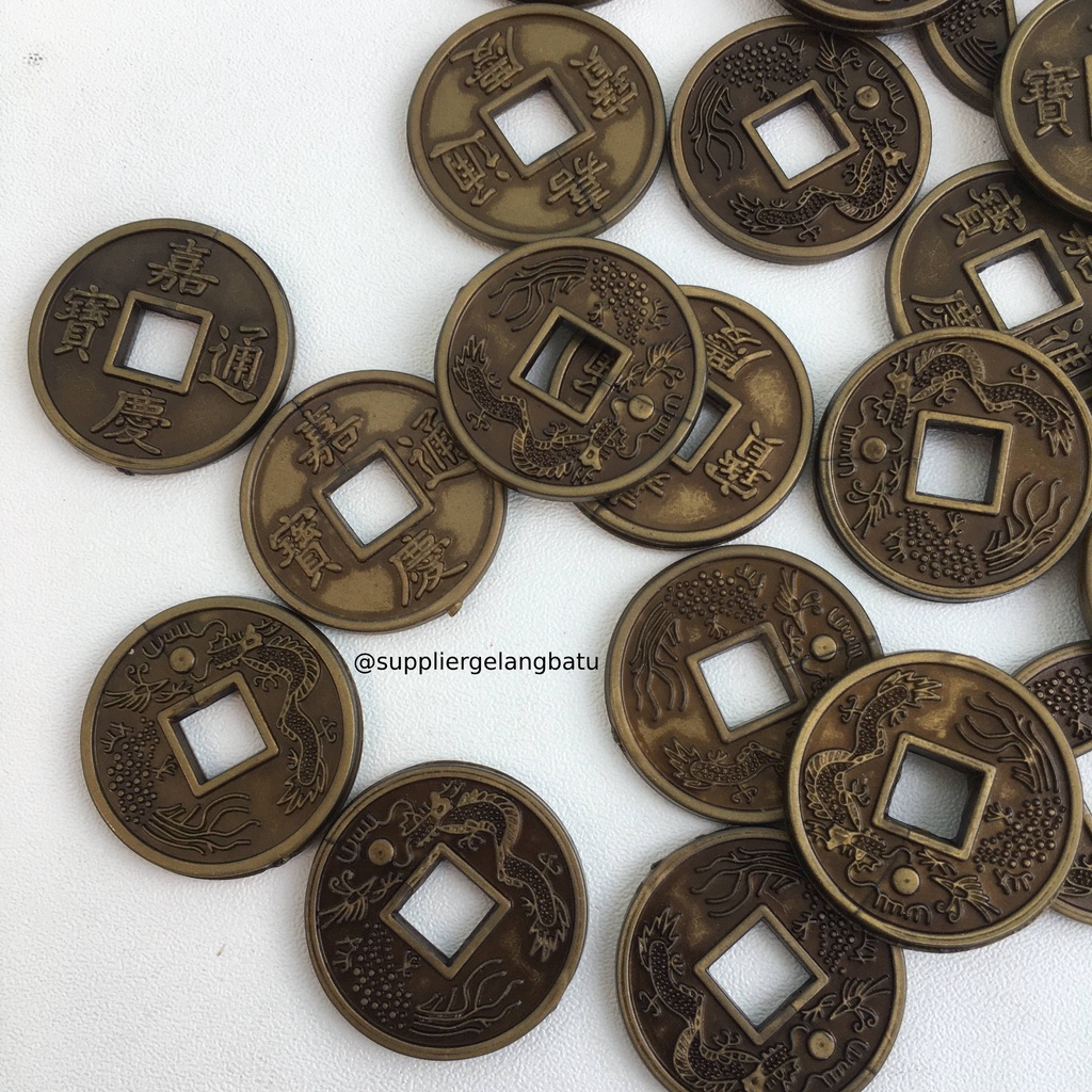 Aksesoris Koin Kuno China resin coin silver gold ekslusif 2,5cm grosir