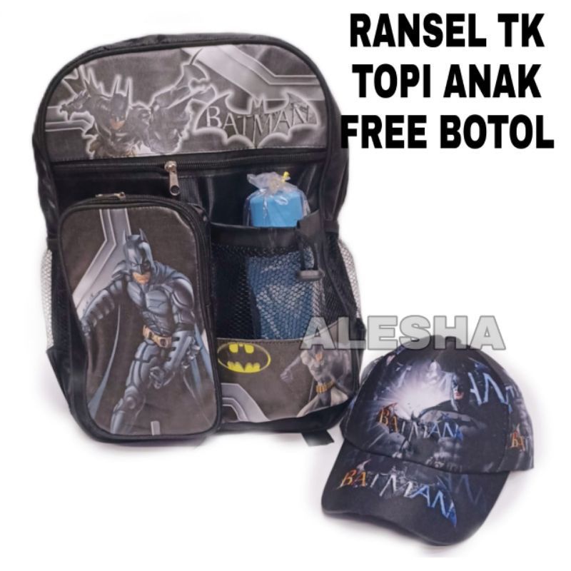 TAS RANSEL SEKOLAH ANAK LAKI LAKI KARAKTER SUPER HERO BATMAN FREE BOTOL