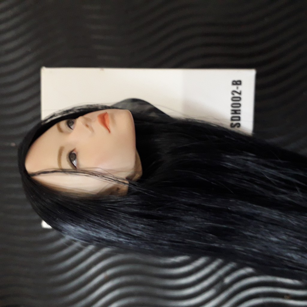 SUPER DUCK FEMALE HEAD SCULPT SDH 002B BLACK; KEPALA MAINAN 1:6 WANITA DENGAN RAMBUT WARNA HITAM