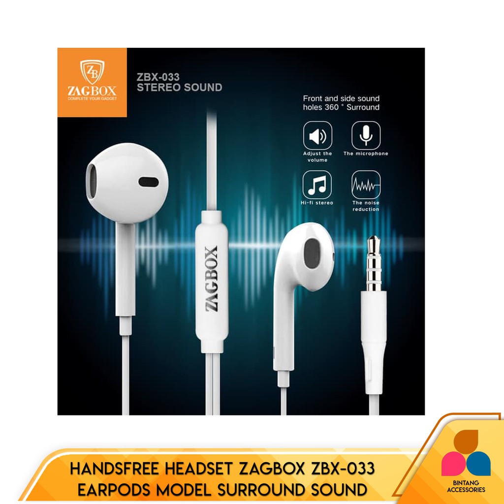 Handsfree Headset ZAGBOX ZBX-033 Earpods Model Surround Sound