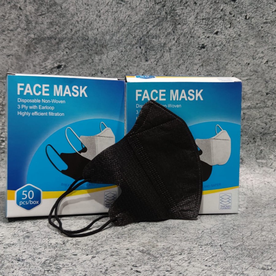 MASKER DUCKBILL PUTIH HITAM BLACK WHITE YNB Y&amp;B isi 50pcs mouson alkindo Earloop Disposable facemask isi 50 pcs