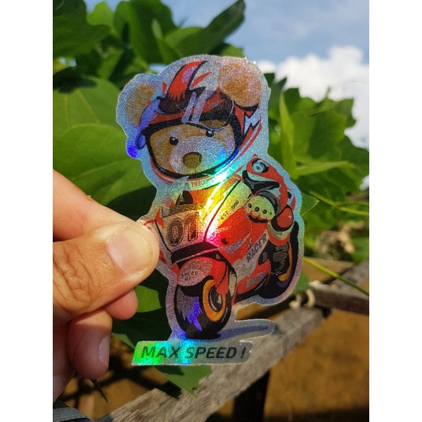 

stiker hologram teddy bear slogan max speed uk. 7x11,2cm
