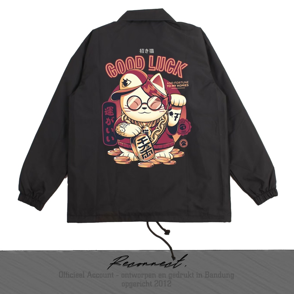 Reconnect Coach Jacket Anime Japan Cat Good Luck - Unisex