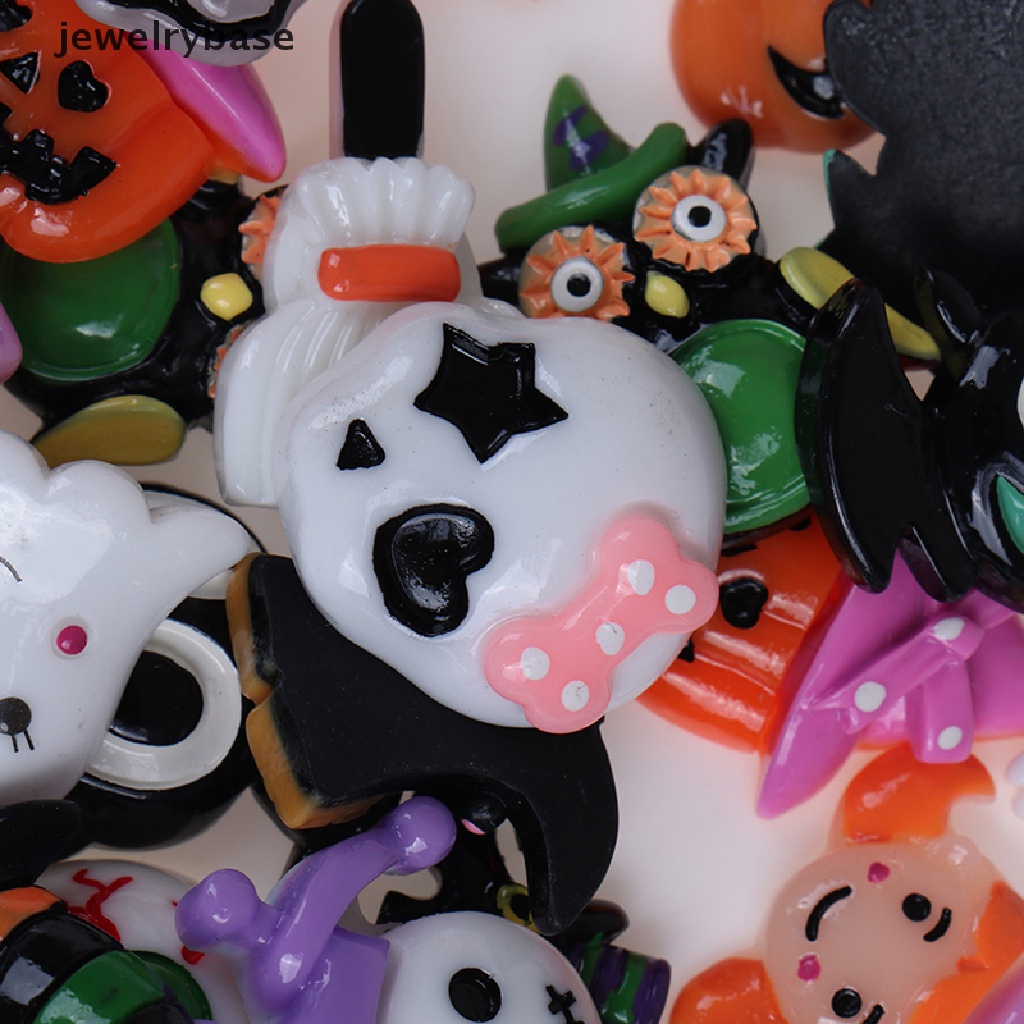 10 Pcs cabochon flatback Desain Labu Hantu Halloween Bahan resin