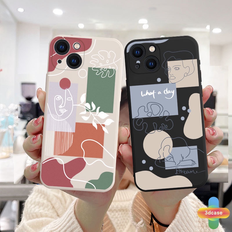 Soft TPU Case Compatible For IPhone 7 Plus 11 6 6S 8 Plus XR 11 12 13 PRO MAX 11 12 13 mini X XS MAX Se 2020 6SPlus 7Plus 6Plus 8Plus XSMAX A54 A15 A16 A9 A5 A7 A5S Y12 Y20 Ins Art Line Face  Shockproof Cover